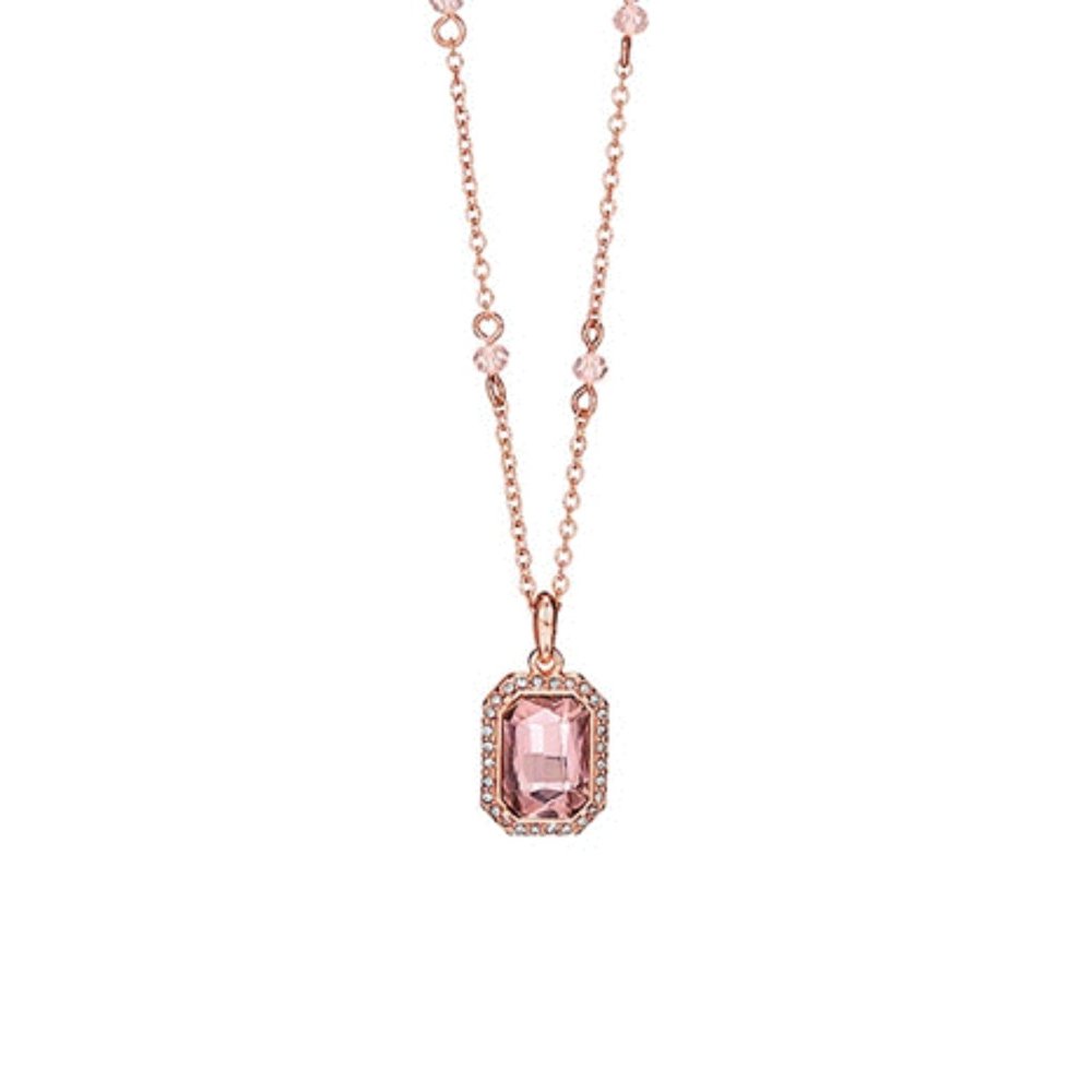 Radiant Rose Gold Tone Emerald Cut Rosegold Pendant Necklace Pendant Chain Her